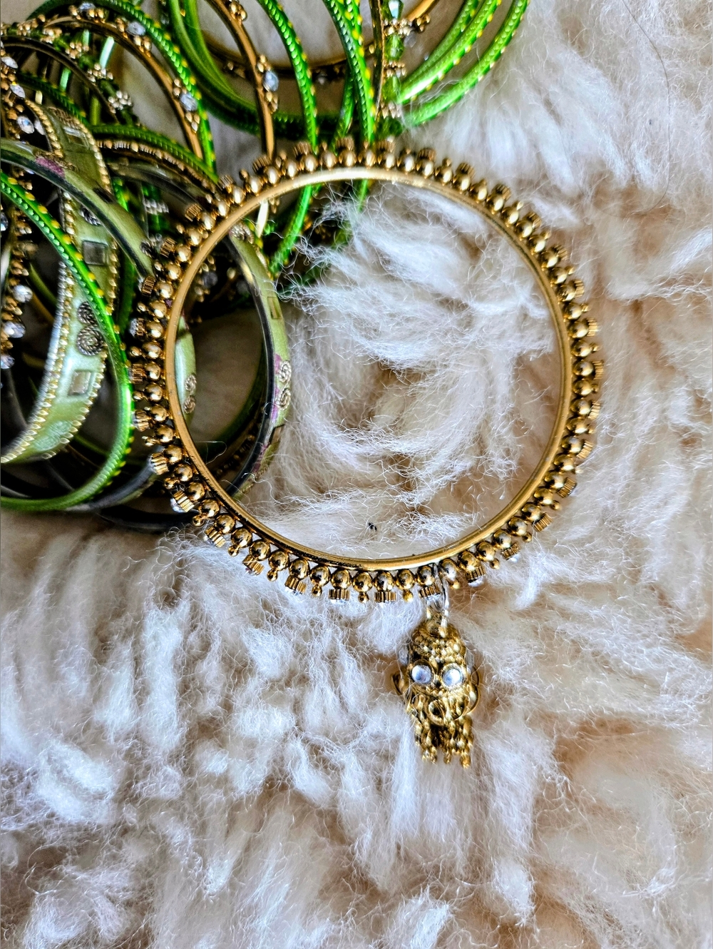 Green Gold-Accent Stackable Bangle Set - Picture 3 of 8